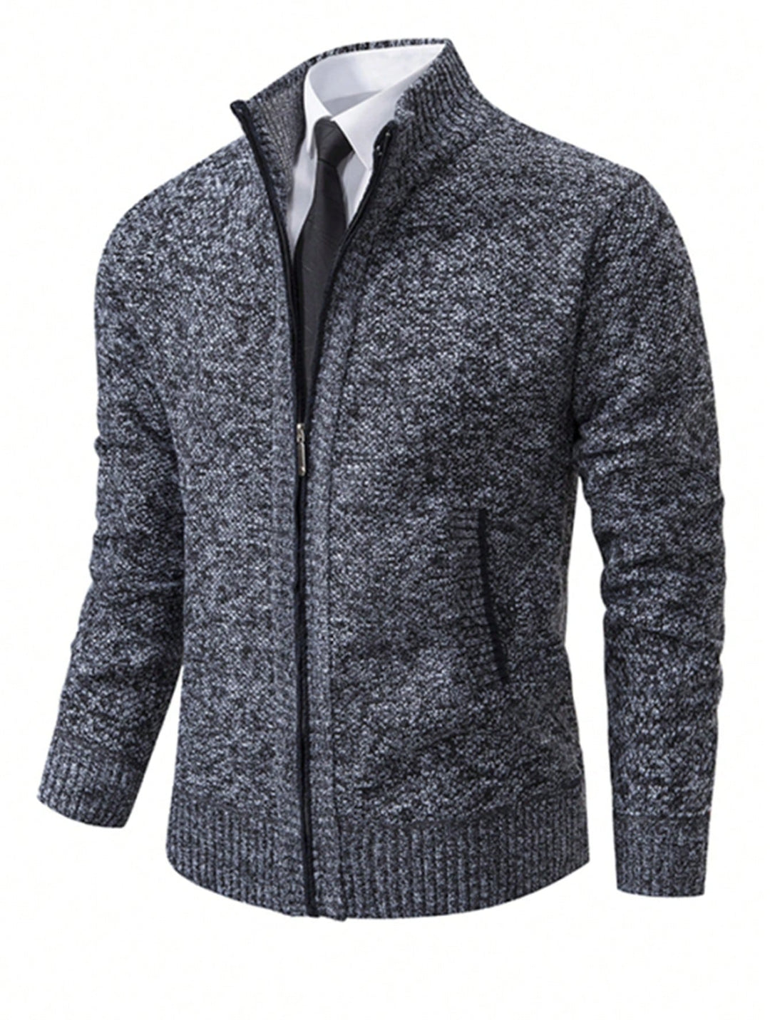 Herr zip-front långärmad stickad tjock varm sweatshirt jacka