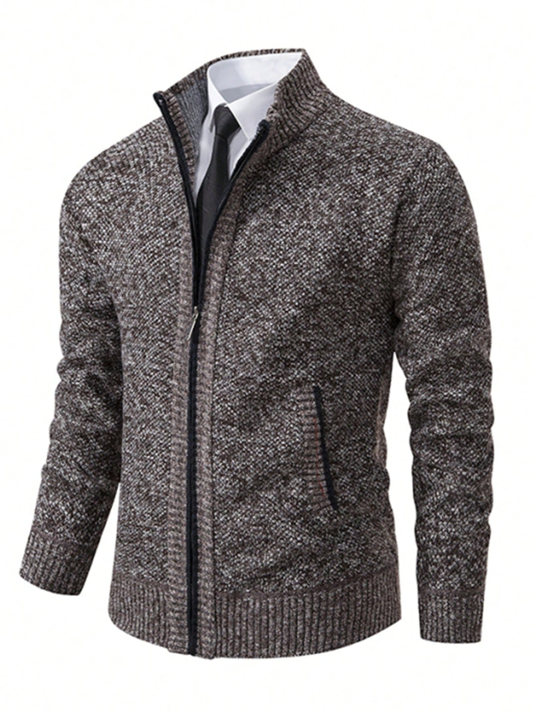 Herr zip-front långärmad stickad tjock varm sweatshirt jacka