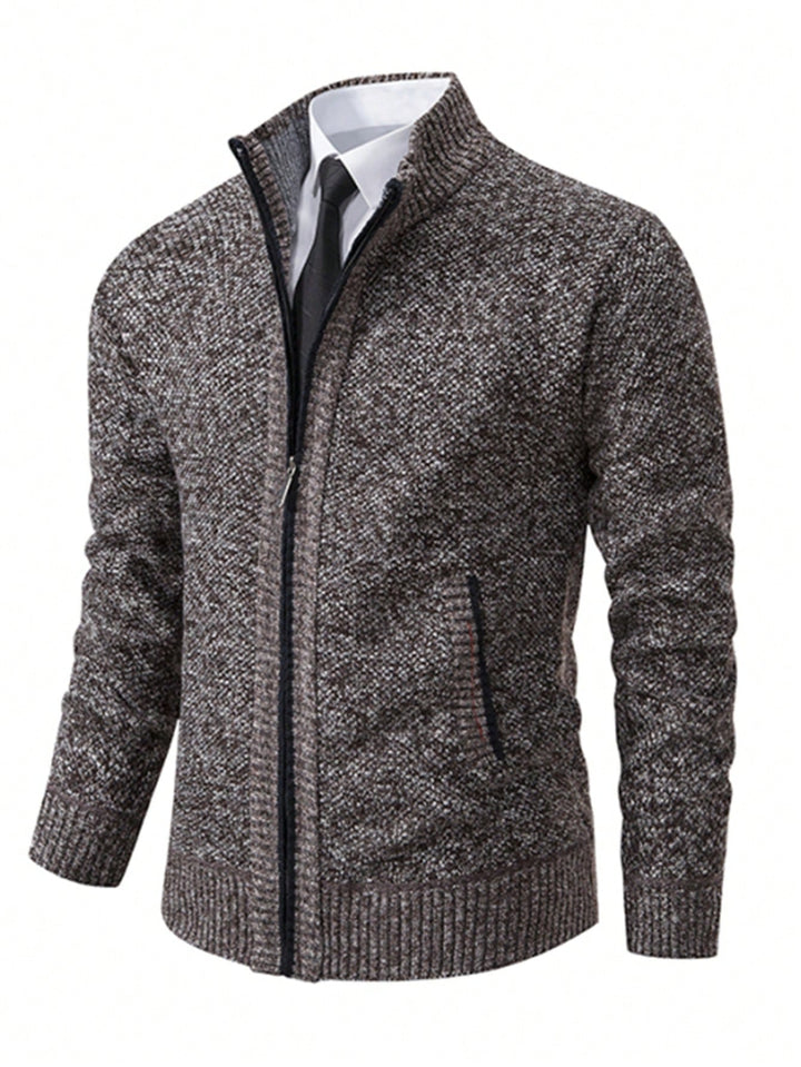 Herr zip-front långärmad stickad tjock varm sweatshirt jacka